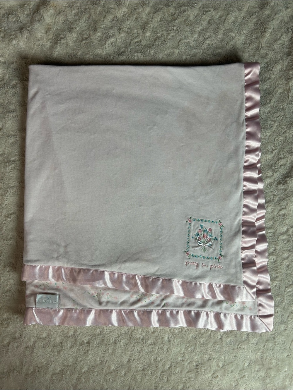 Vintage Carter's Classics Pretty in Pink Baby Blanket Floral Flower Bouquet Blue